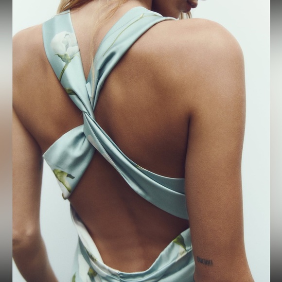 ZARA FLORAL PRINT SATIN EFFECT DRESS - Picture 3 of 10